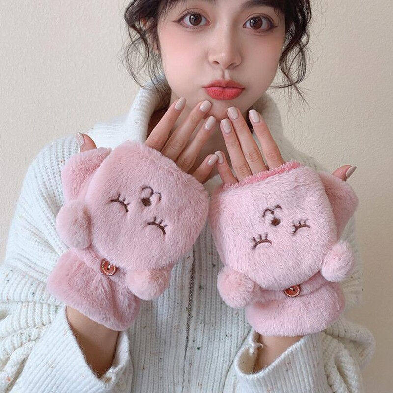 京振派手套女冬天韩版毛绒漏指毛线手套加绒加厚保暖学生半指翻盖高性价比高么？