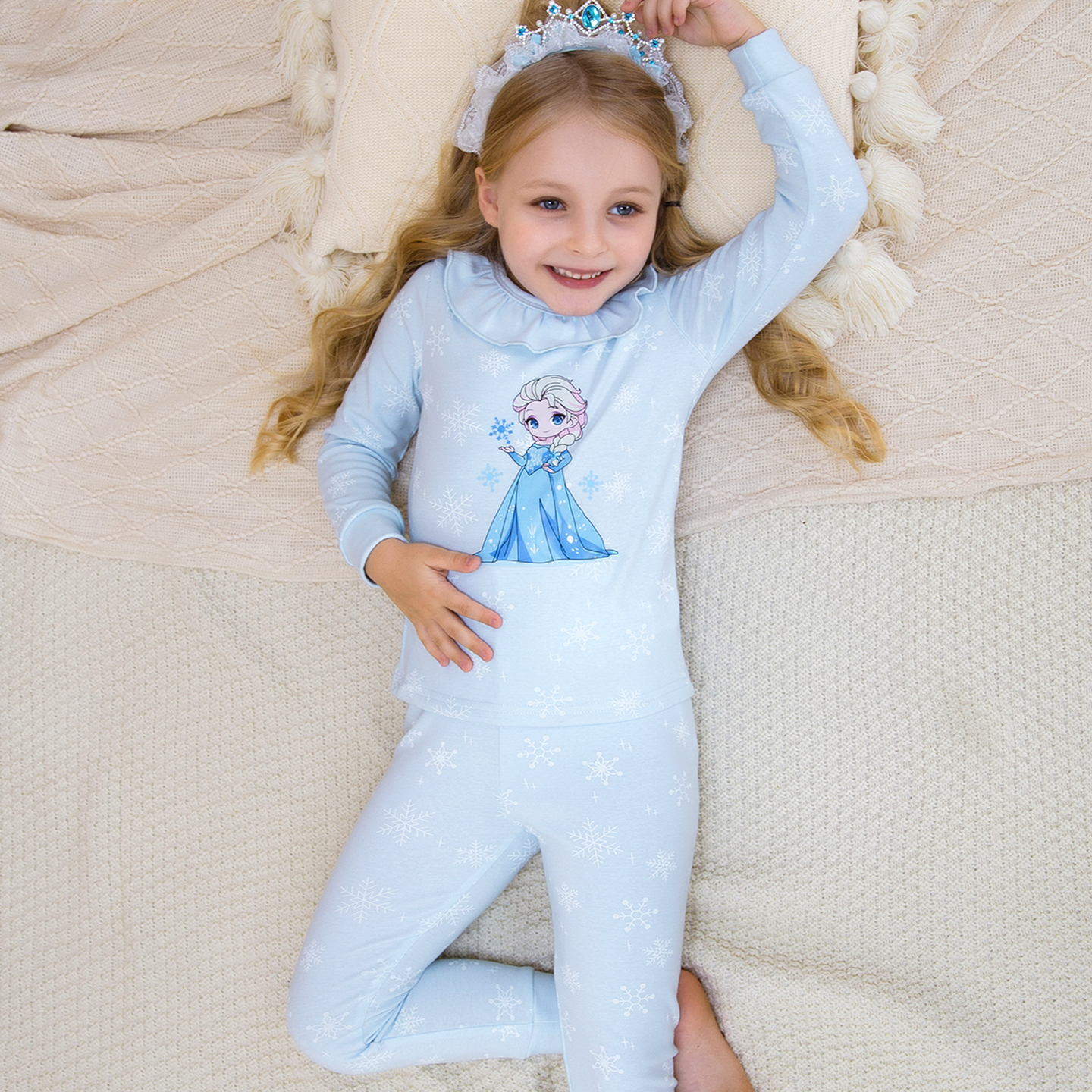 艾莎公主女童秋衣秋裤套装纯棉