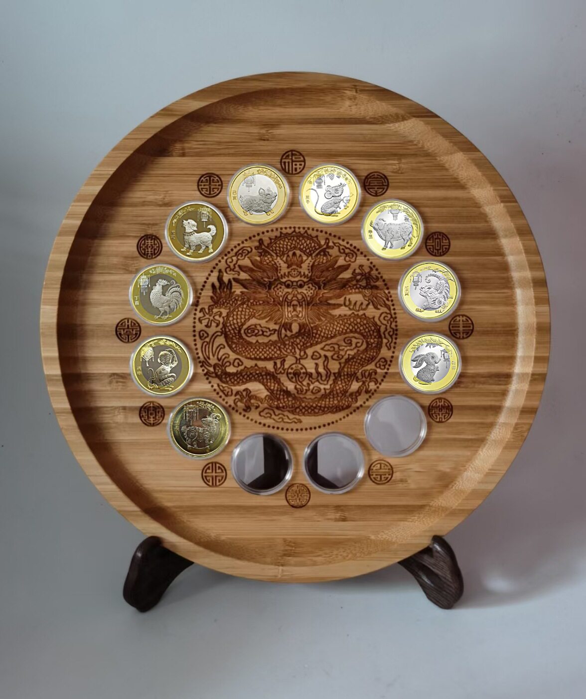 二轮12生肖竹龙盘摆件（不带币价格）送壳鸡翅木架子,家居饰品,桌面摆件,淘宝优惠券,粉丝福利购,淘宝优惠卷