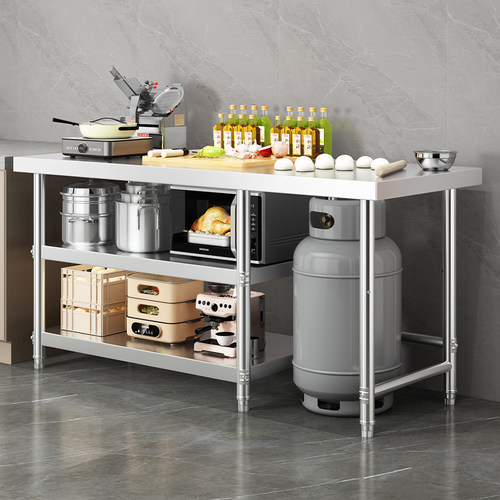 不锈钢特厚操作台工作台切菜桌烘焙煤气罐架子厨房灶台不锈钢桌子