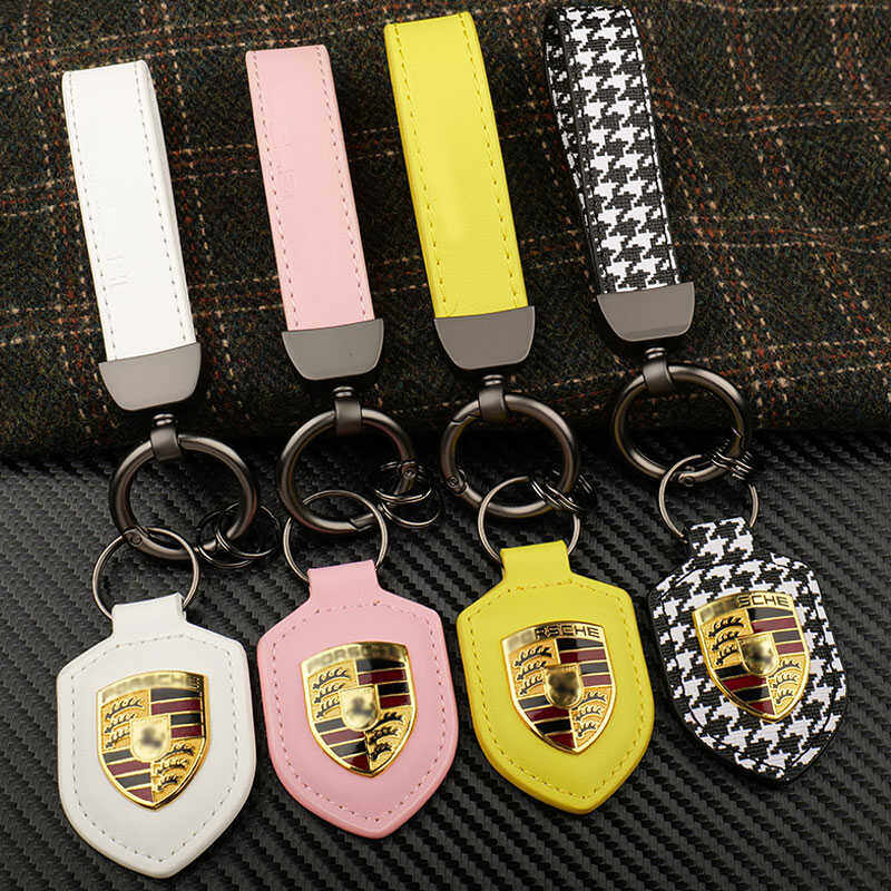专用于保时捷钥匙扣改装卡宴911帕拉梅拉macan真皮情侣钥匙扣挂件