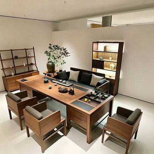 高端新中式黑胡桃木如意茶台