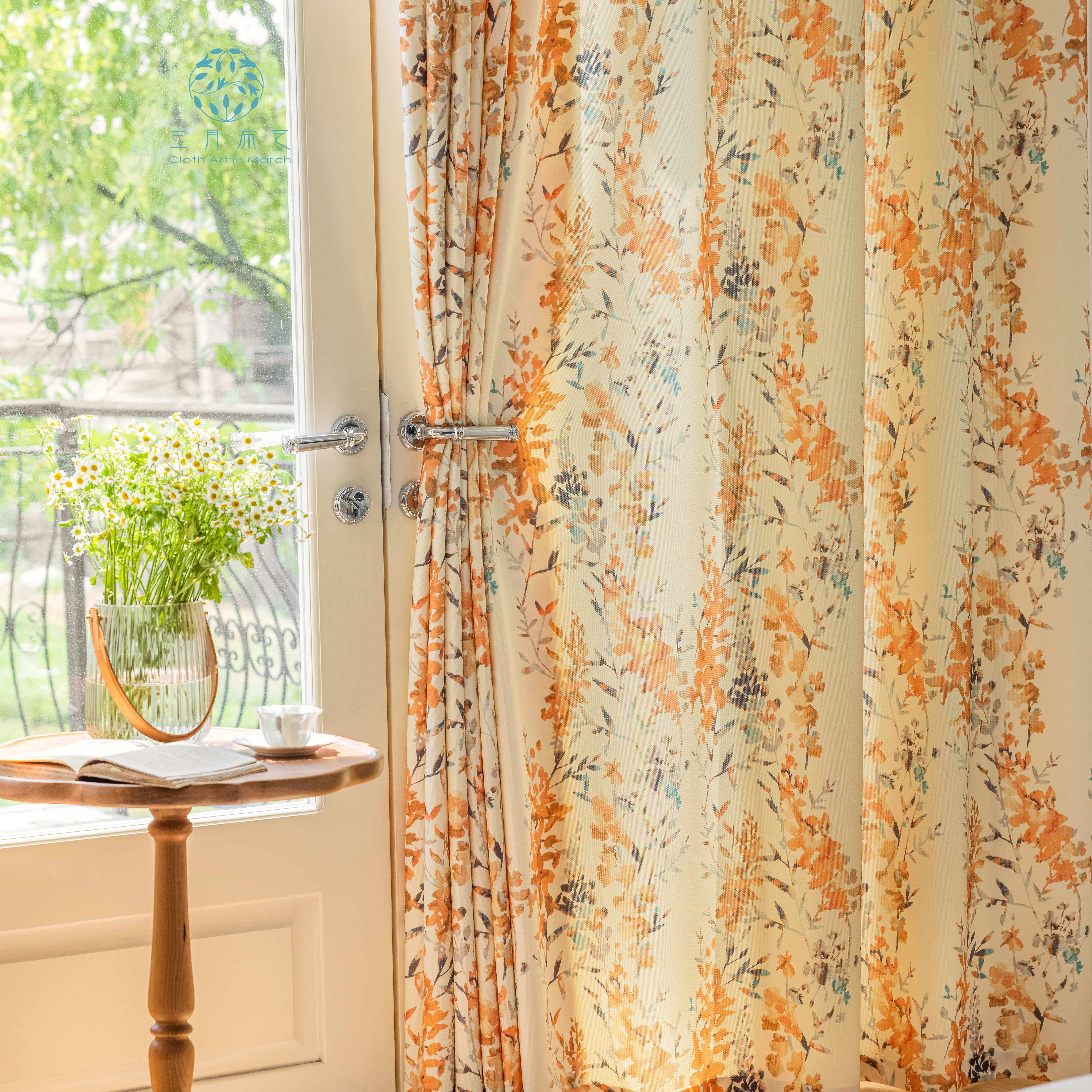 美式田园风小清新花卉植物树叶窗帘半遮光阳台客厅书房卧室飘窗帘