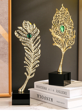 高级感金属合金孔雀羽毛摆件