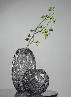 现代简约轻奢几何透灰色玻璃花器客厅玄关桌面水养鲜花瓶装饰摆件