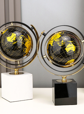 高级感大理石金属地球仪装饰摆件