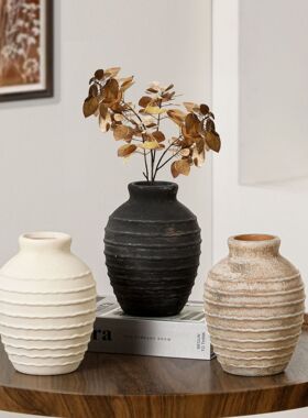 现代简约复古侘寂风粗陶罐水培陶瓷花器客厅民宿边几桌面装饰摆件