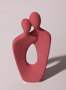 哑光素雅情侣人物雕塑陶瓷摆件