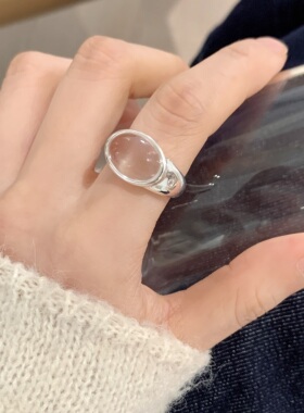 S925银饰品清透白月光精致戒指女轻奢时尚优雅百搭叠戴开口指环潮