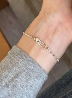 包邮简约回形针爱心手链女个性时尚设计感S925镀银手环ins风网红