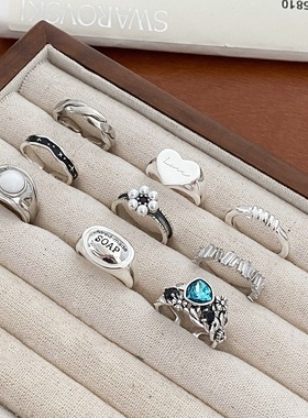 叠戴百搭个性开口戒指女复古地摊街头风时尚嘻哈指环几何食指戒潮