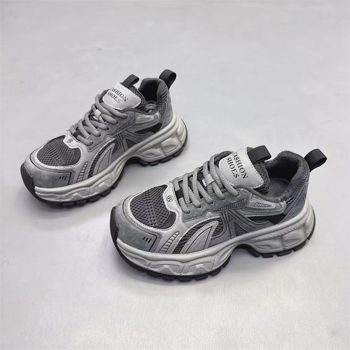 真皮女鞋松糕底加绒小怪兽老爹鞋