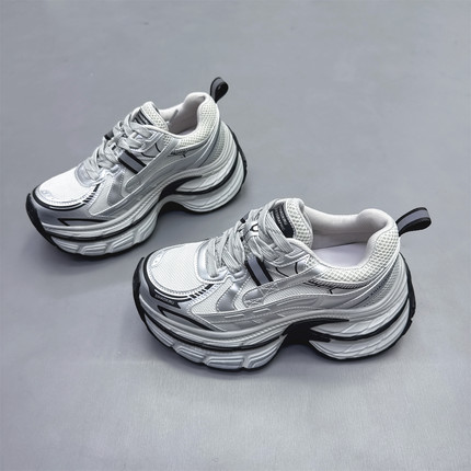 真皮女鞋小个子增高7CM翘臀老爹鞋2026春新款卡皮巴拉松糕休闲鞋