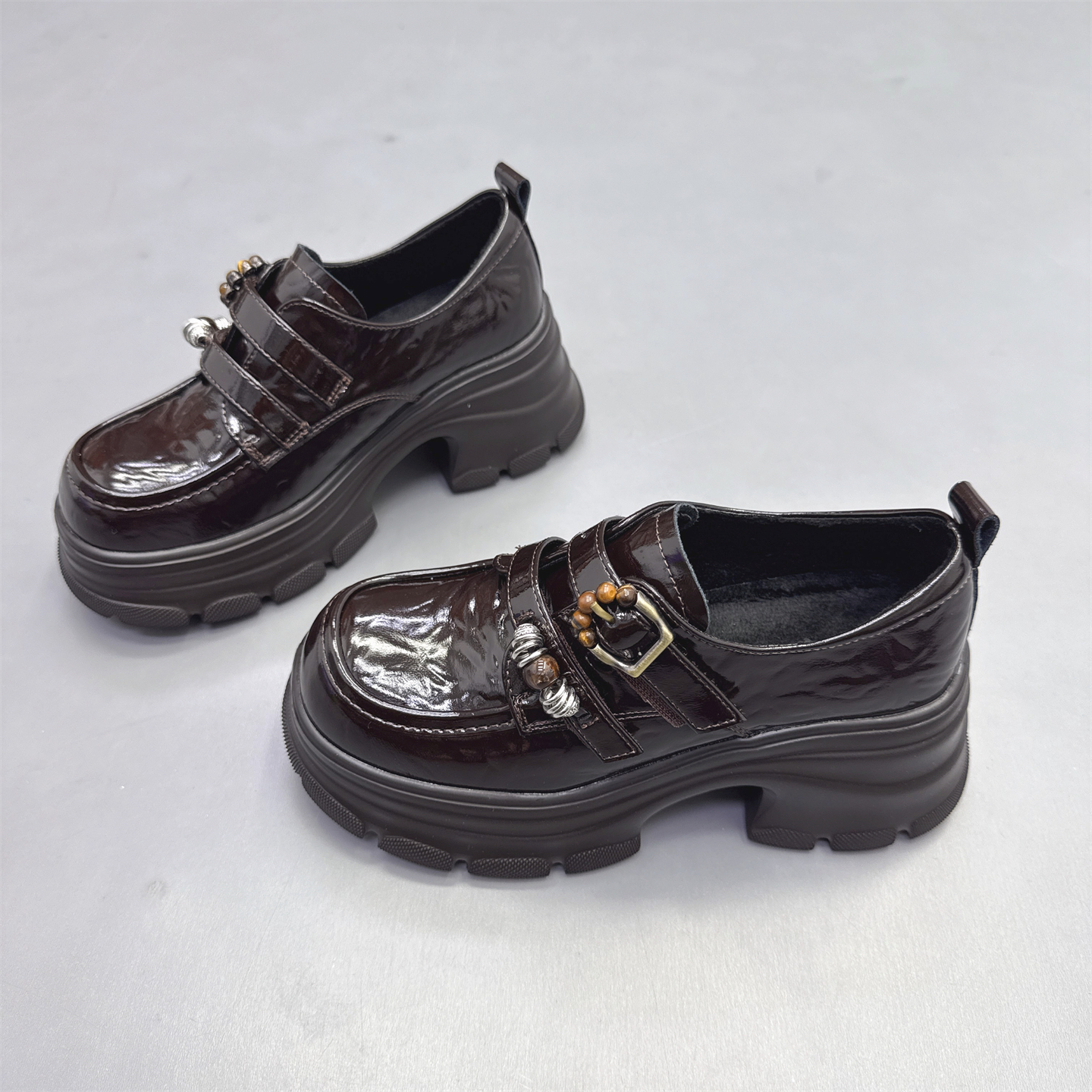 真皮女鞋粗跟加绒英伦风小皮鞋潮