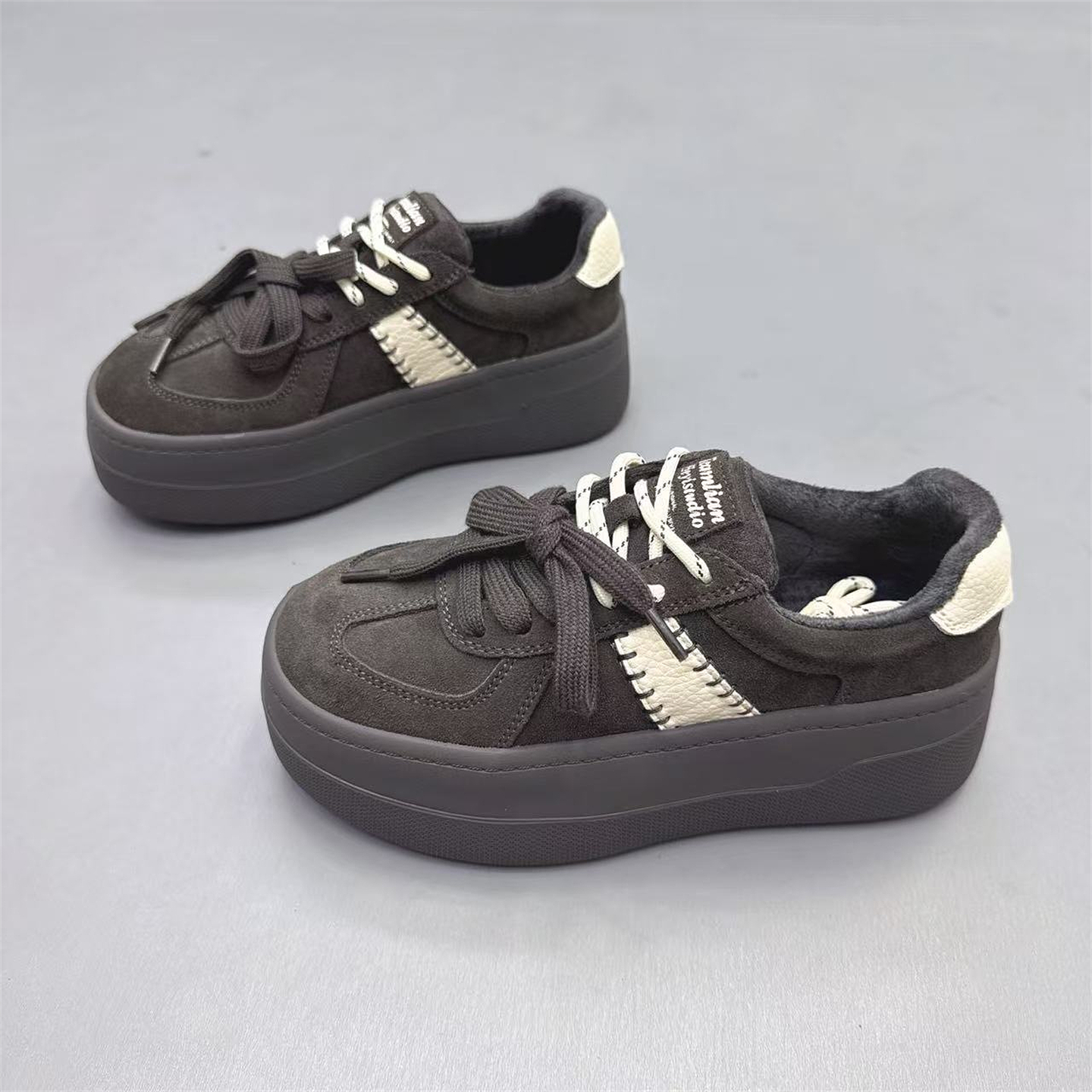 真皮女鞋韩版厚底加绒保暖德训鞋