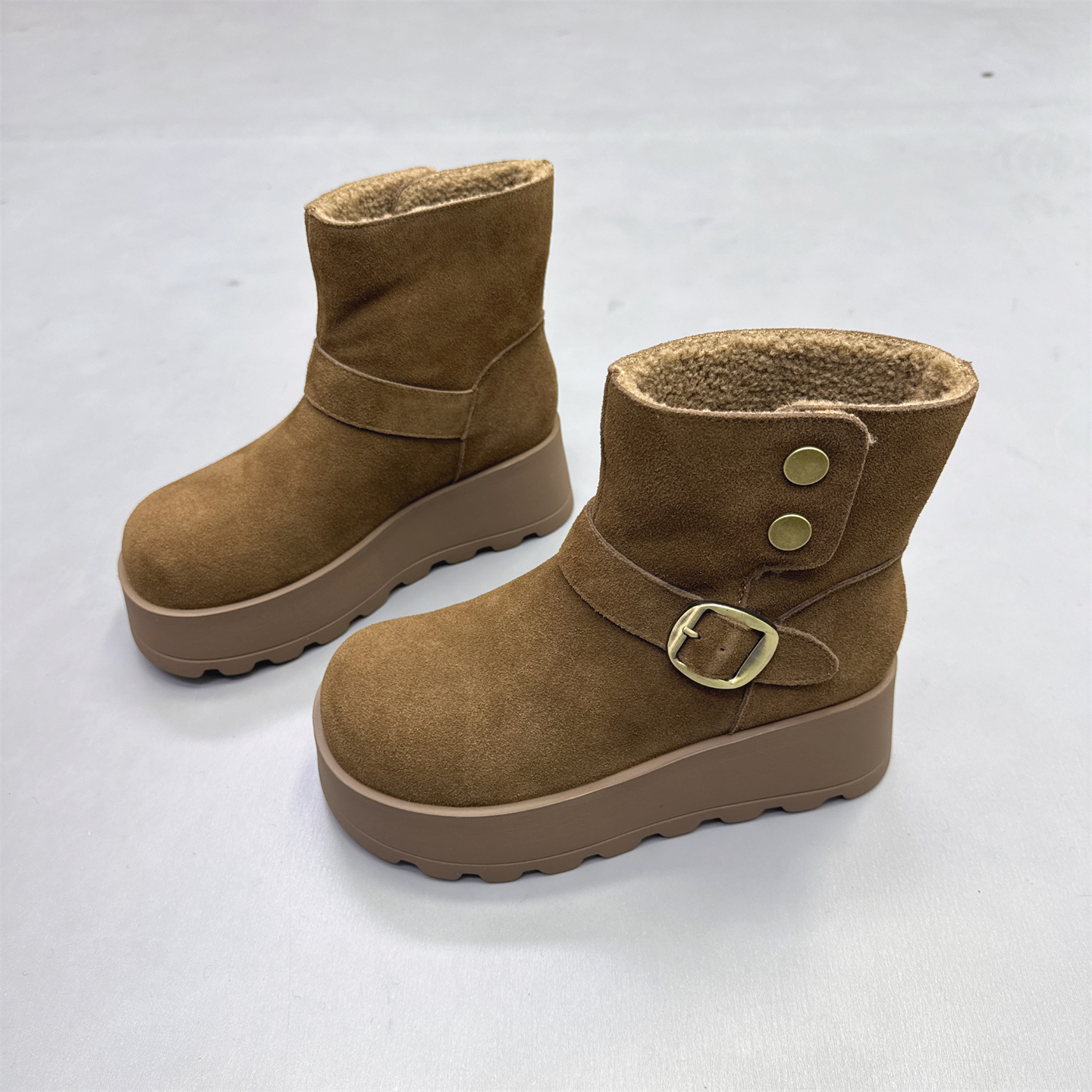 真皮女鞋厚底增高加绒保暖雪地鞋