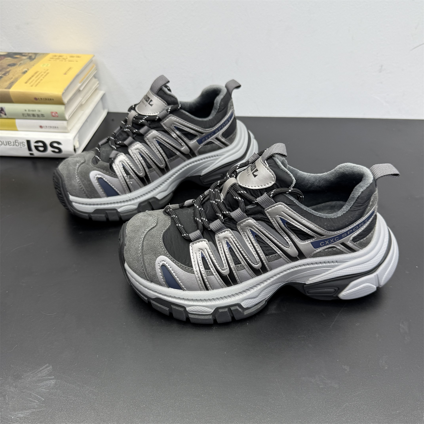 真皮女鞋韩版厚底加绒拼色老爹鞋