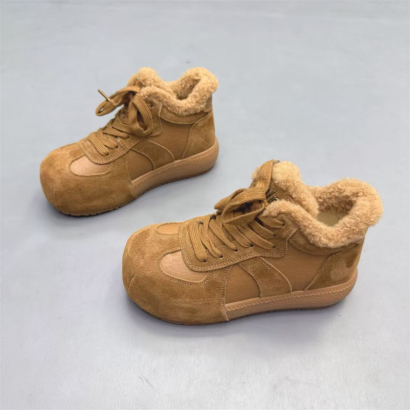 真皮女鞋韩版厚底加绒高帮棉鞋潮