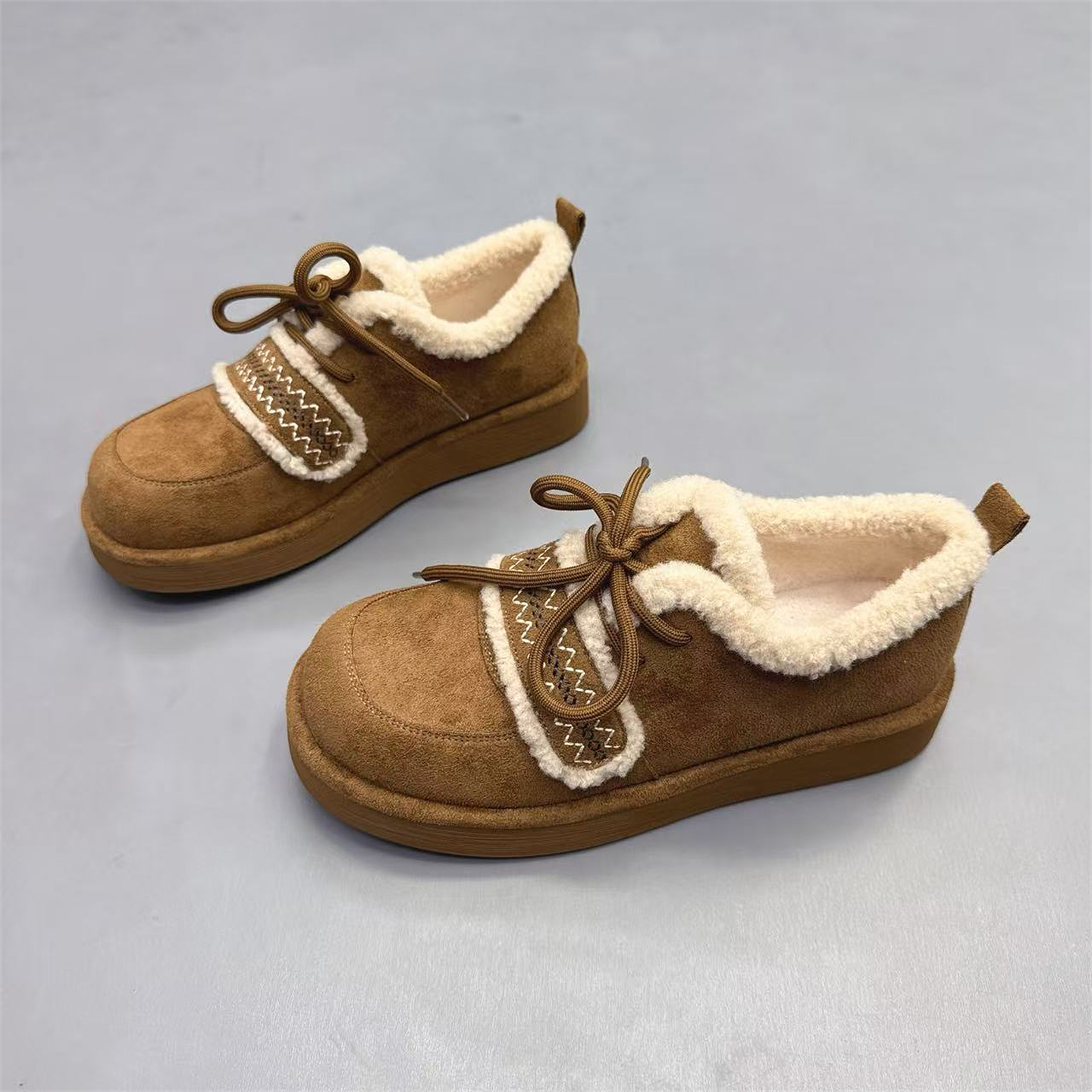 真皮女鞋韩版厚底加绒毛毛面包鞋