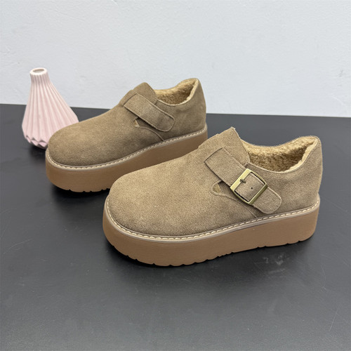 真皮女鞋韩版厚底加绒保暖勃肯鞋