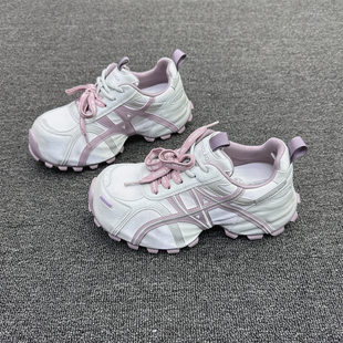 真皮女鞋复古双鞋带拼色内增高老爹鞋2026春新款休闲鞋跑步运动鞋