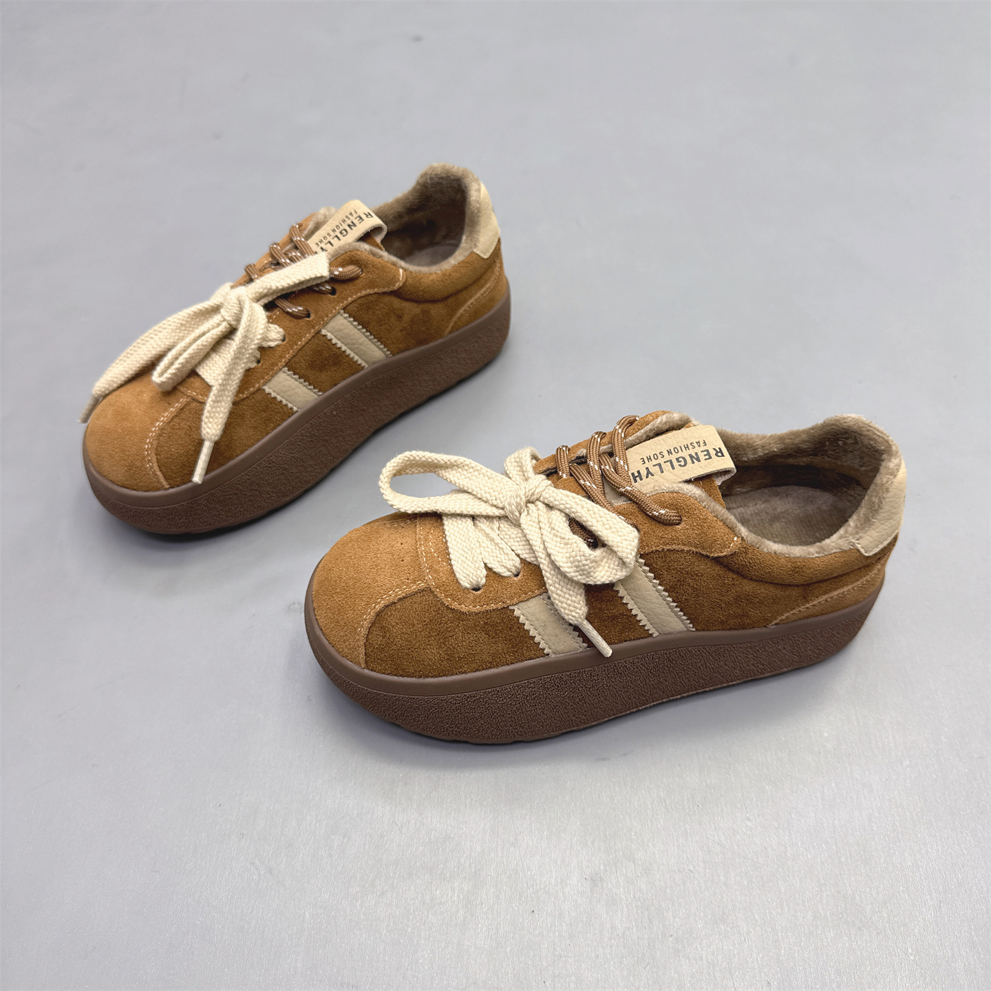 真皮女鞋复古厚底加绒保暖德训鞋