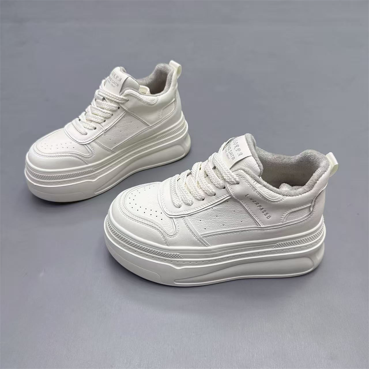 真皮女鞋韩版厚底加绒保暖高帮鞋