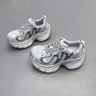 卡皮巴啦运动休闲鞋 2026春新款 小个子增高6CM翘臀老爹鞋 真皮女鞋