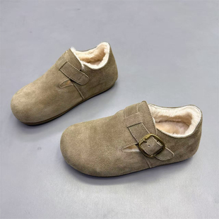 头层牛皮纯羊毛勃肯鞋加绒保暖女棉鞋2025冬季新款皮毛一体雪地靴