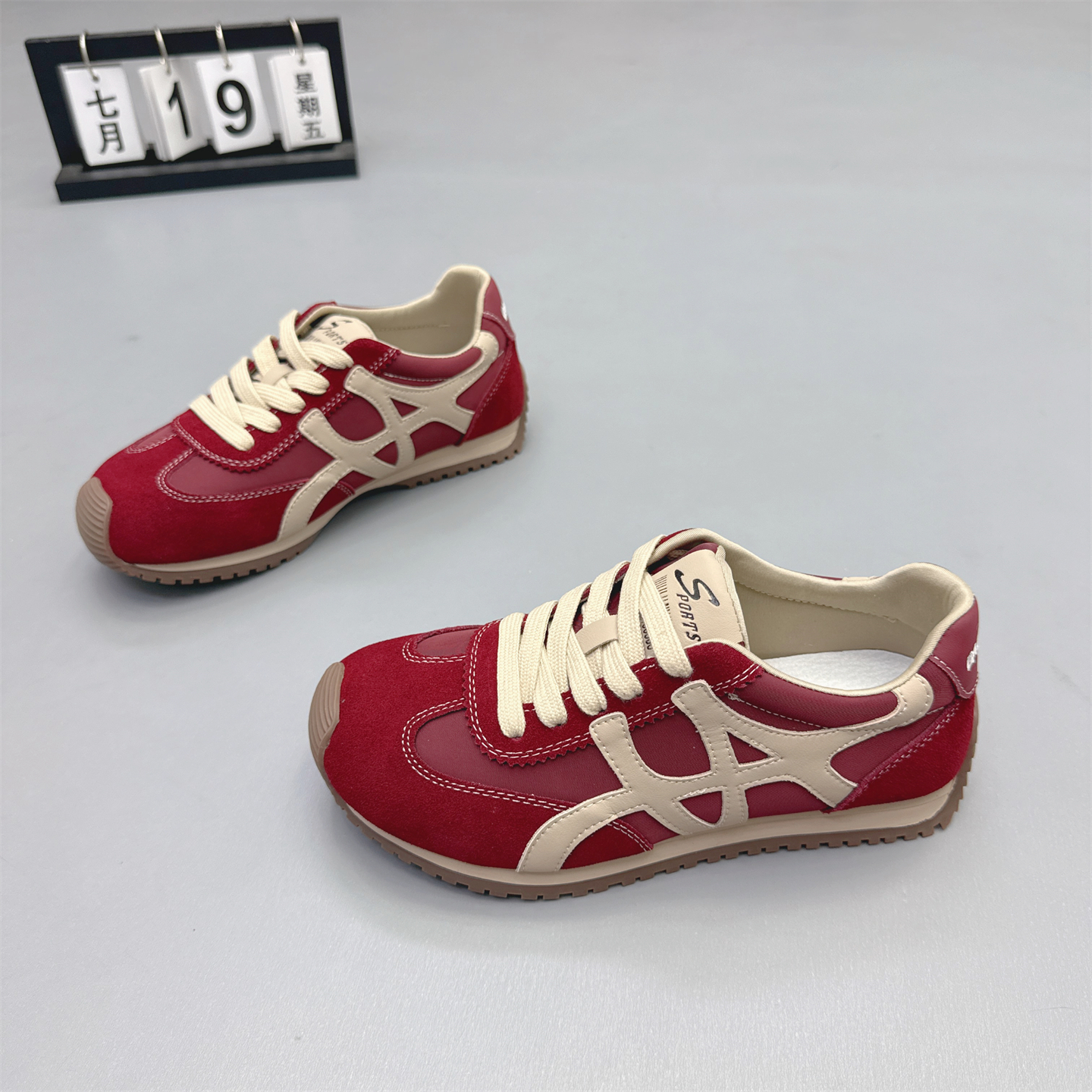 真皮女鞋韩版平底系带拼色德训鞋