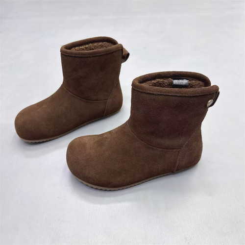 真皮女鞋复古圆头加绒保暖雪地靴