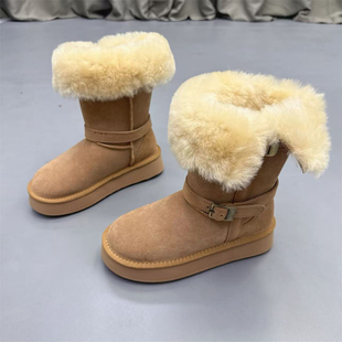 真皮羊毛长筒雪地靴女靴2025冬新款加绒加厚高筒靴厚底保暖大棉靴