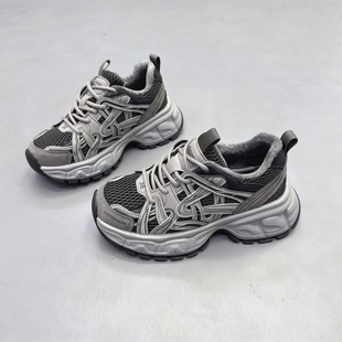 保暖运动休闲鞋 2025冬新款 潮 厚底增高6CM加绒翘臀老爹鞋 真皮女鞋