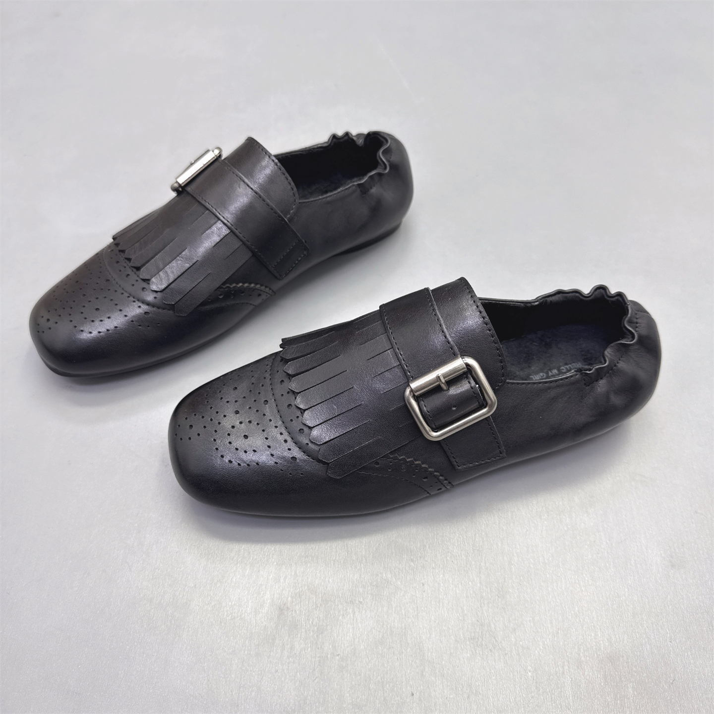 真皮女鞋加绒流苏雕花布洛克鞋女