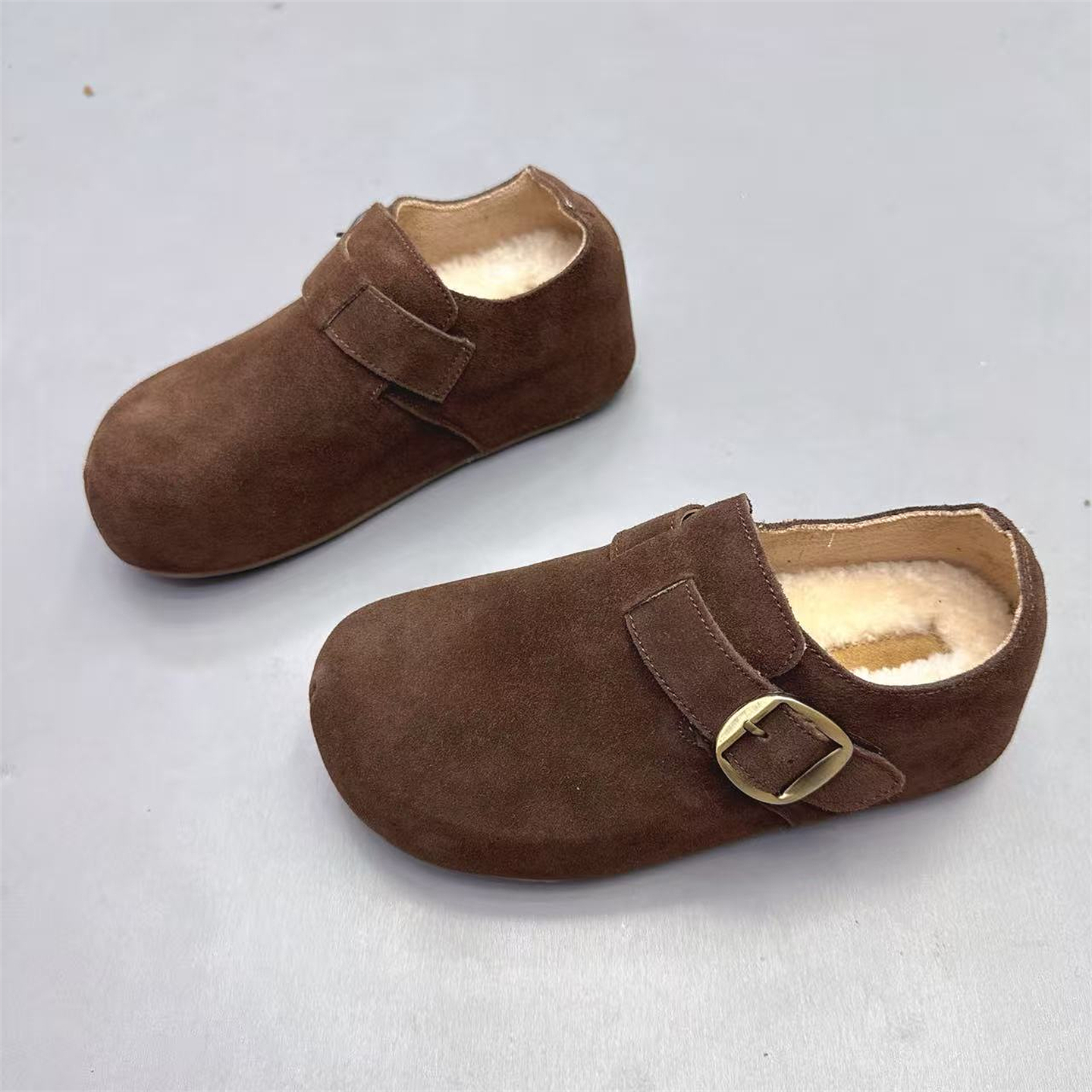 真皮女鞋法式厚底羊毛勃肯鞋棉鞋