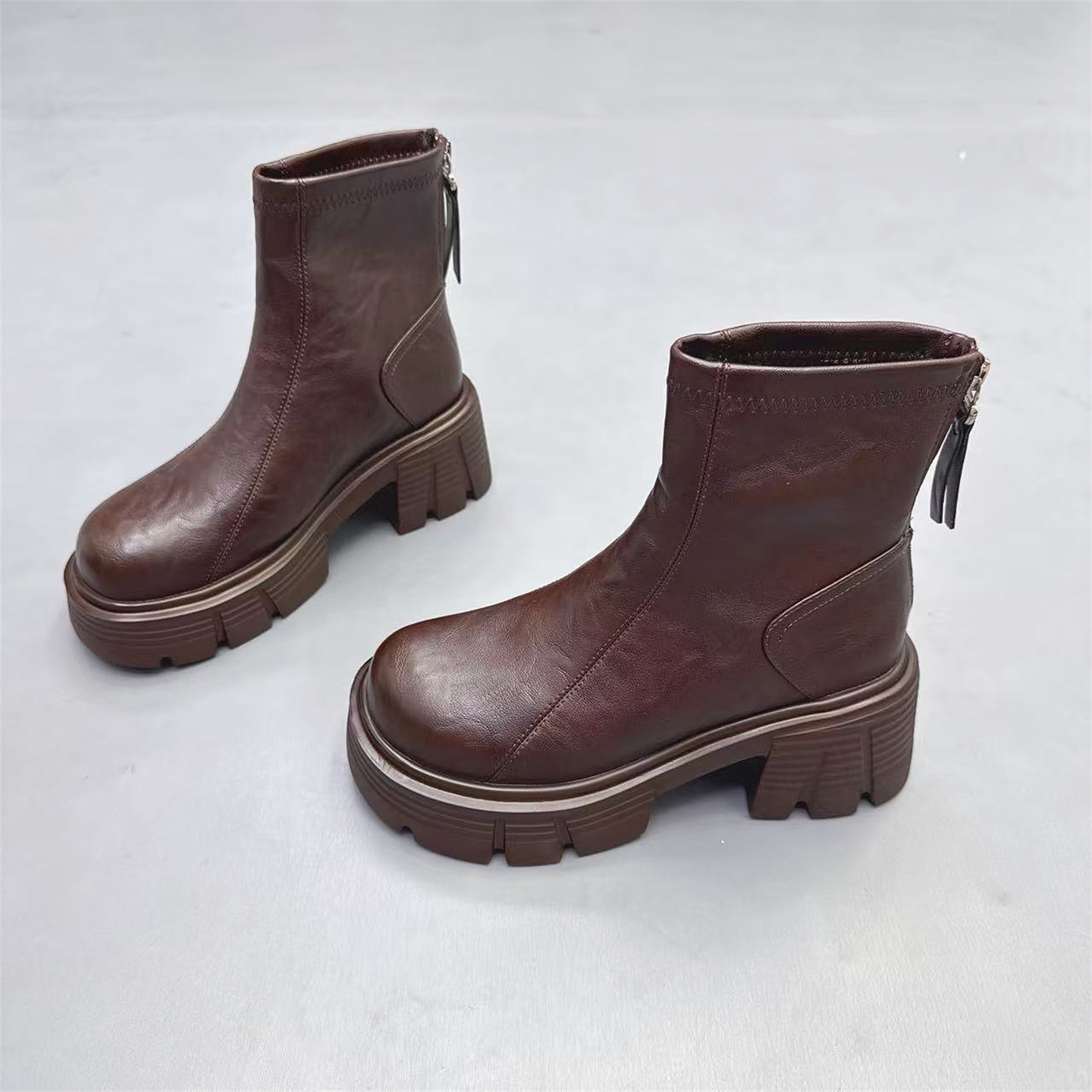 真皮女鞋粗跟增高英伦风马丁靴潮