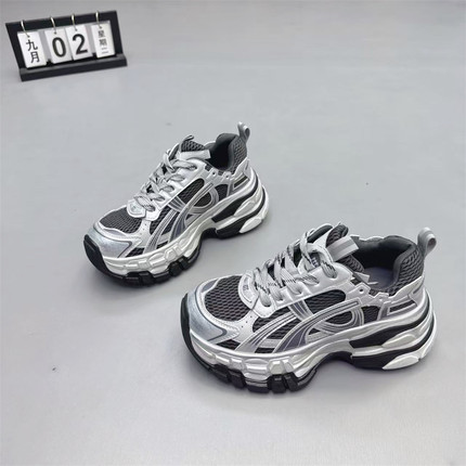 真皮女鞋2025秋新款欧洲站小个子增高7CM老爹鞋网纱松糕鞋休闲鞋