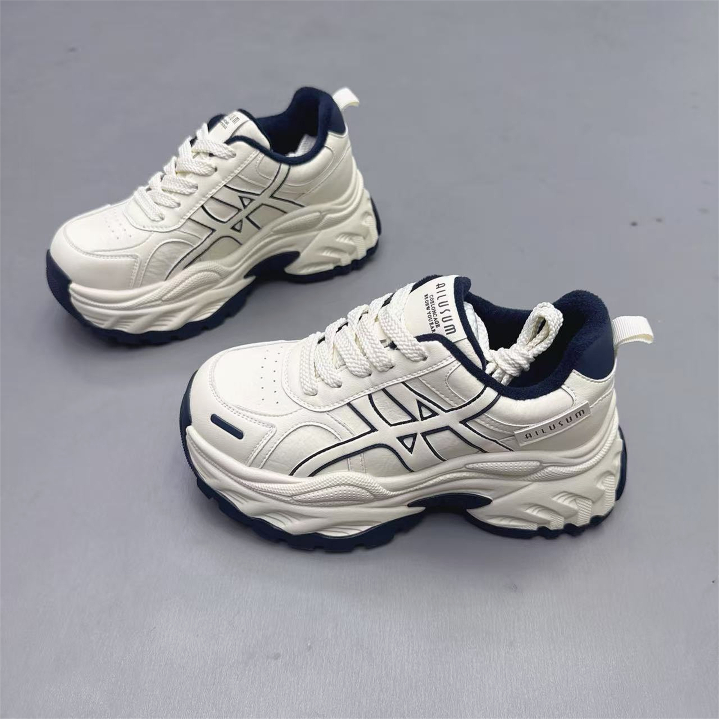 真皮女鞋韩版厚底增高加绒老爹鞋