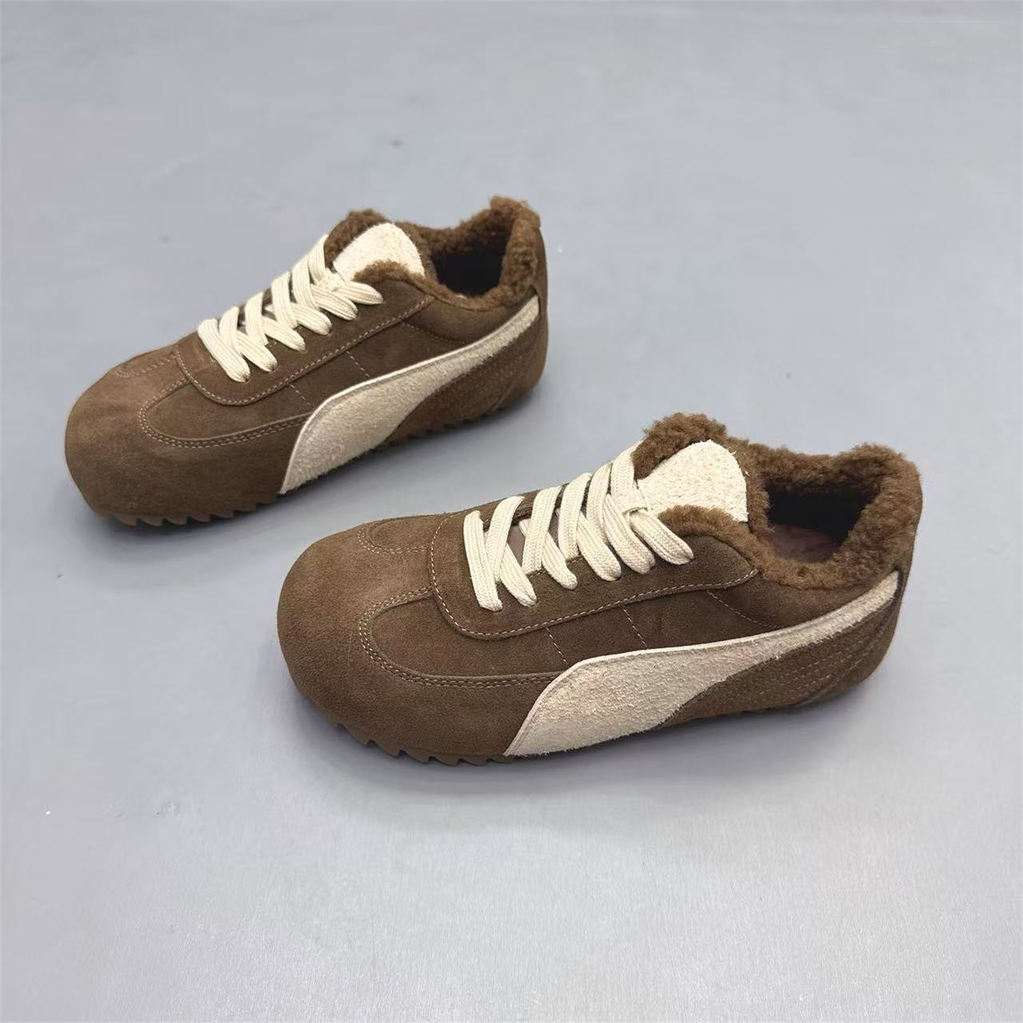 真皮女鞋复古拼色加绒保暖德训鞋