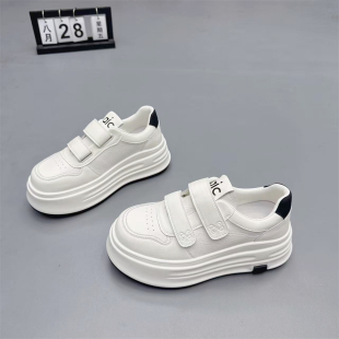 休闲板鞋 真皮女鞋 复古魔术贴松糕鞋 厚底增高6CM小白鞋 2025秋新款