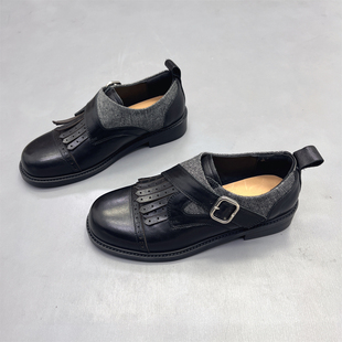 头层牛皮复古雕花流苏布洛克女单鞋2026春新款套脚英伦风小皮鞋潮