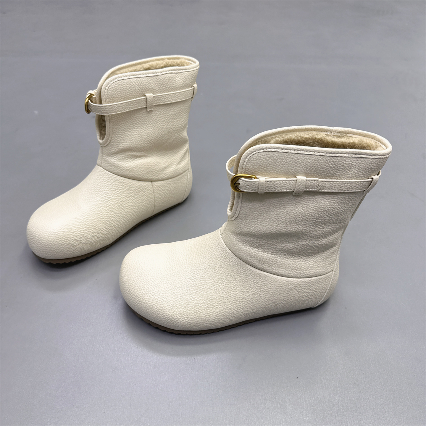 真皮女鞋皮带扣加绒保暖雪地靴女