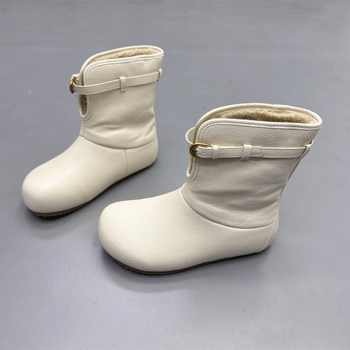 真皮女鞋皮带扣加绒保暖雪地靴女