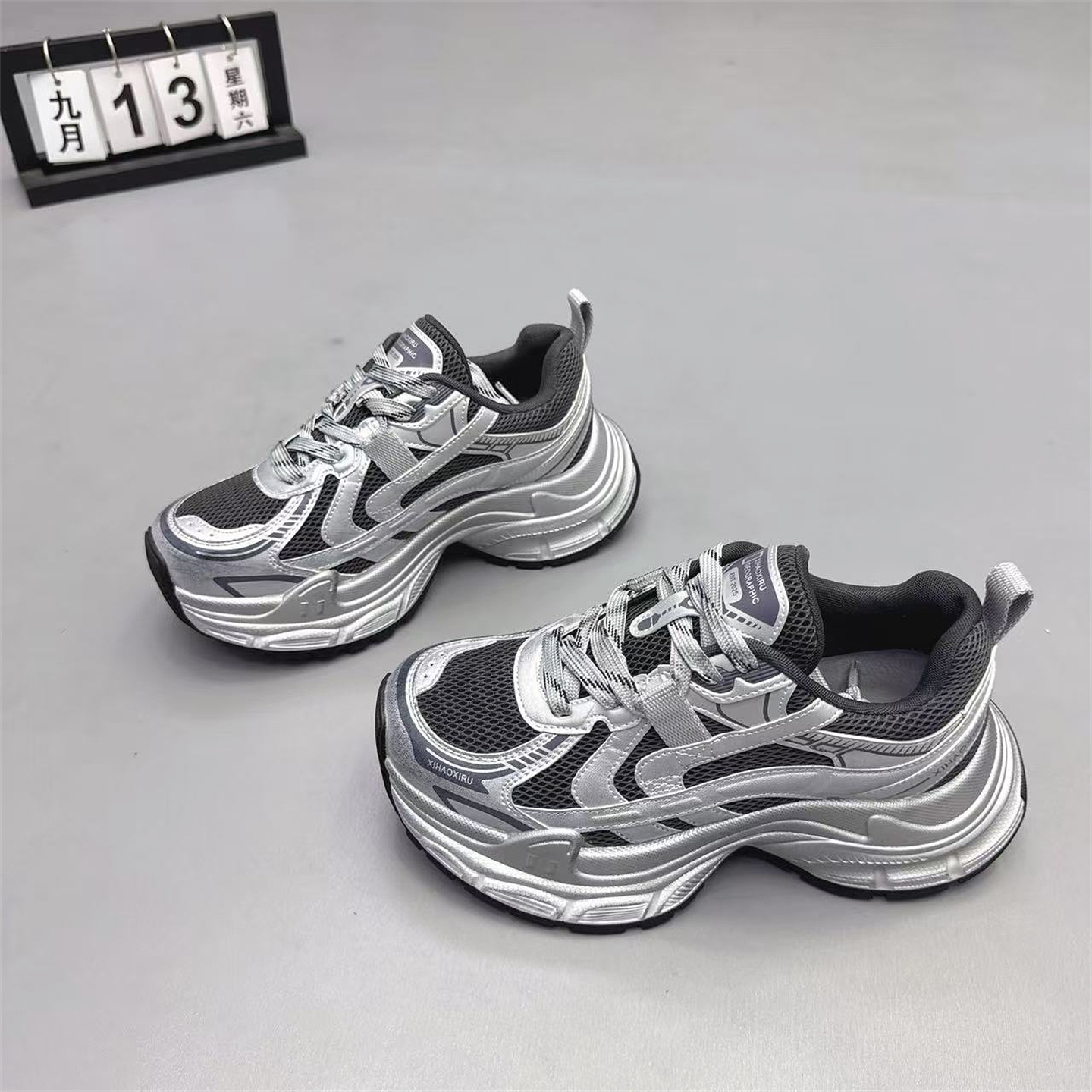 真皮女鞋韩版厚底网纱运动老爹鞋