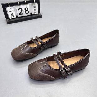 真皮女鞋圆头一字扣带英伦风小皮鞋2026春新款法式平底玛丽珍单鞋