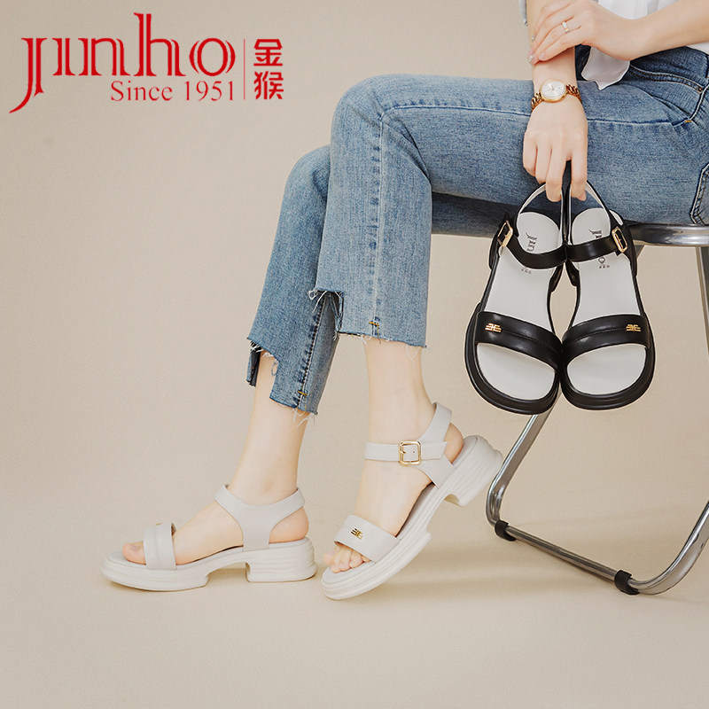 金猴女鞋2024年夏季新款时尚仙女风百搭休闲一字带软底时装凉鞋