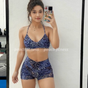 GYMSHARK豹纹两穿细肩带可拆卸健身运动训练内衣女柔软瑜伽美背
