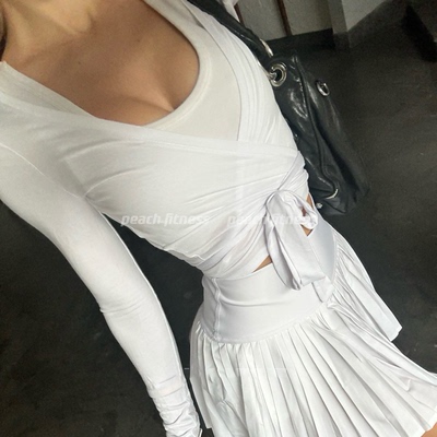 CSB绑带芭蕾风超模同款运动上衣长袖T恤瑜伽服防晒罩衫健身服