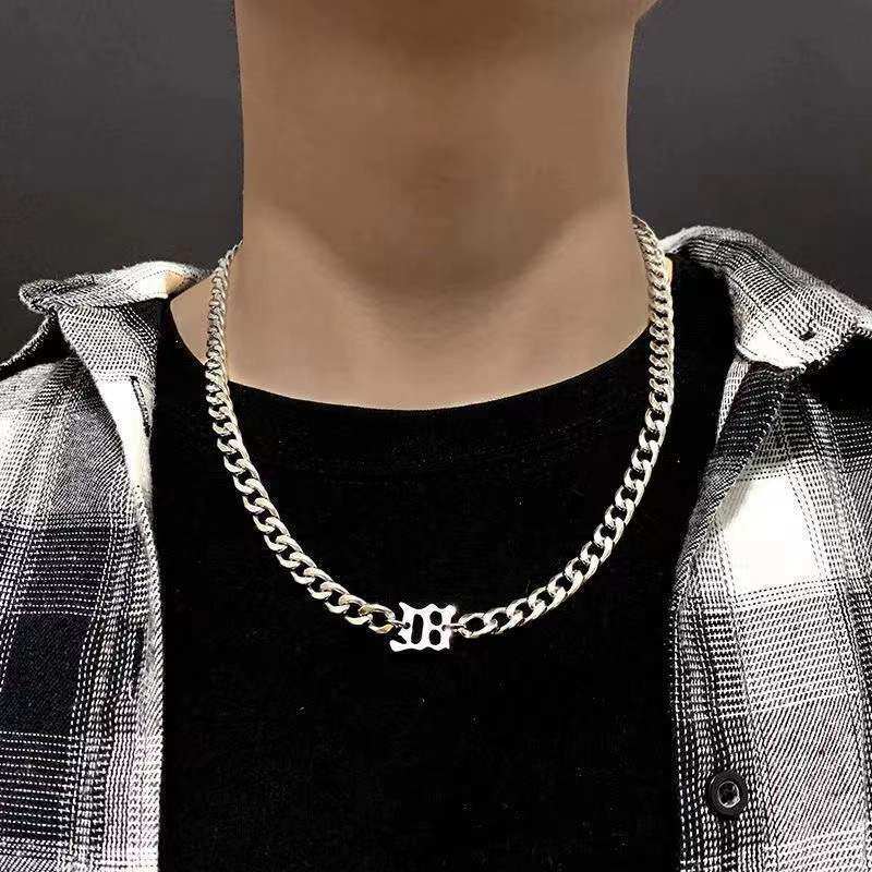 rich brian七哥同款嘻哈古巴项链潮人男女个性钛钢字母粗链子饰品