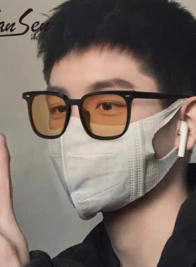 新款茶色太阳镜 小红书同款痞帅复古方框墨镜女 时尚潮流男士眼镜